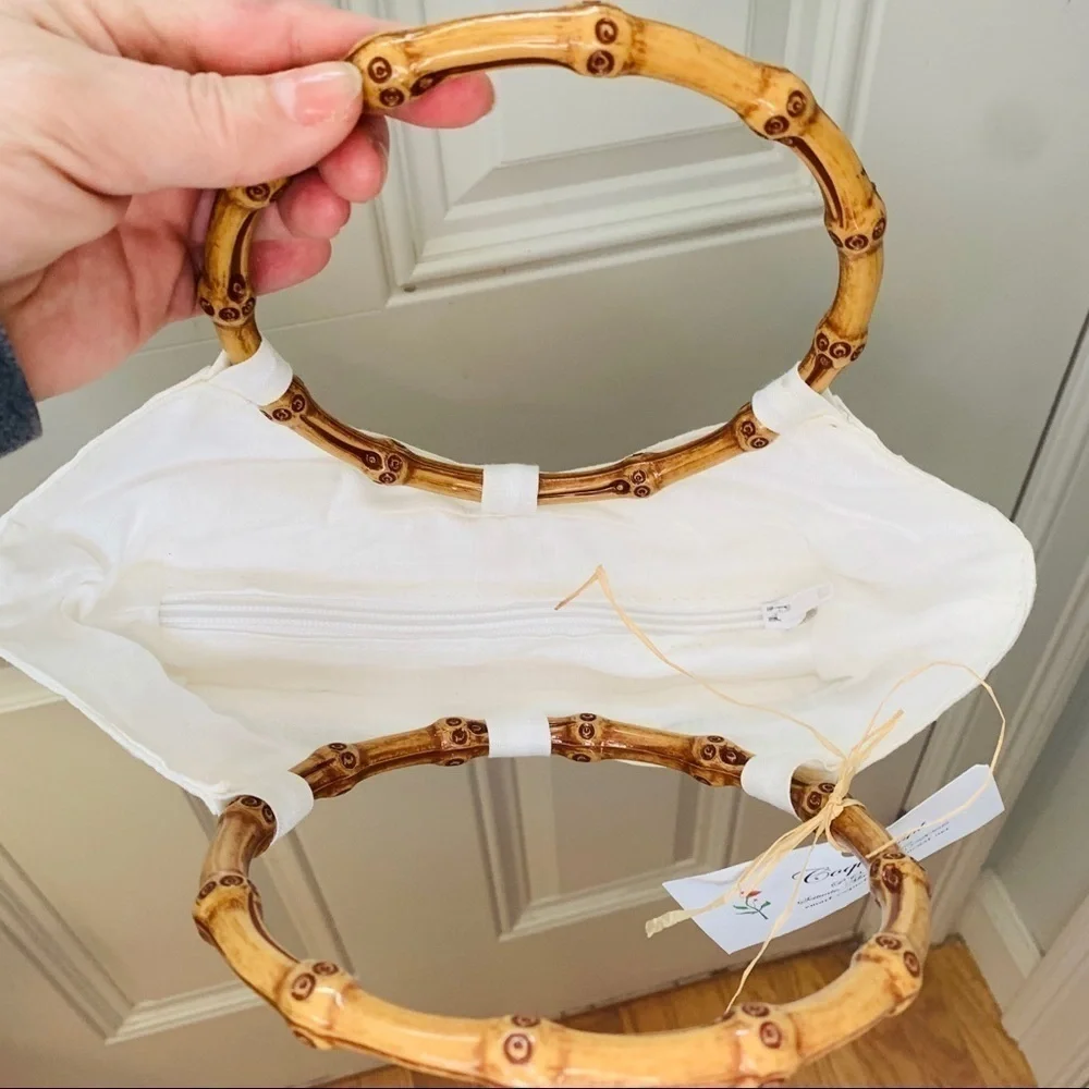 Coquelicot || NWT Bamboo Double Top Handle & Topiary White Small Satchel Bag - Picture 6 of 8
